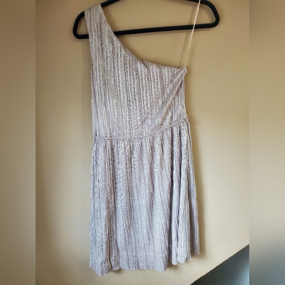 Express one shoulder gold pleated dress